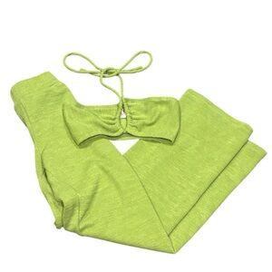 Showpo Lime Green Two-Piece set size 2, stretchy cozy loungewear pull on pants